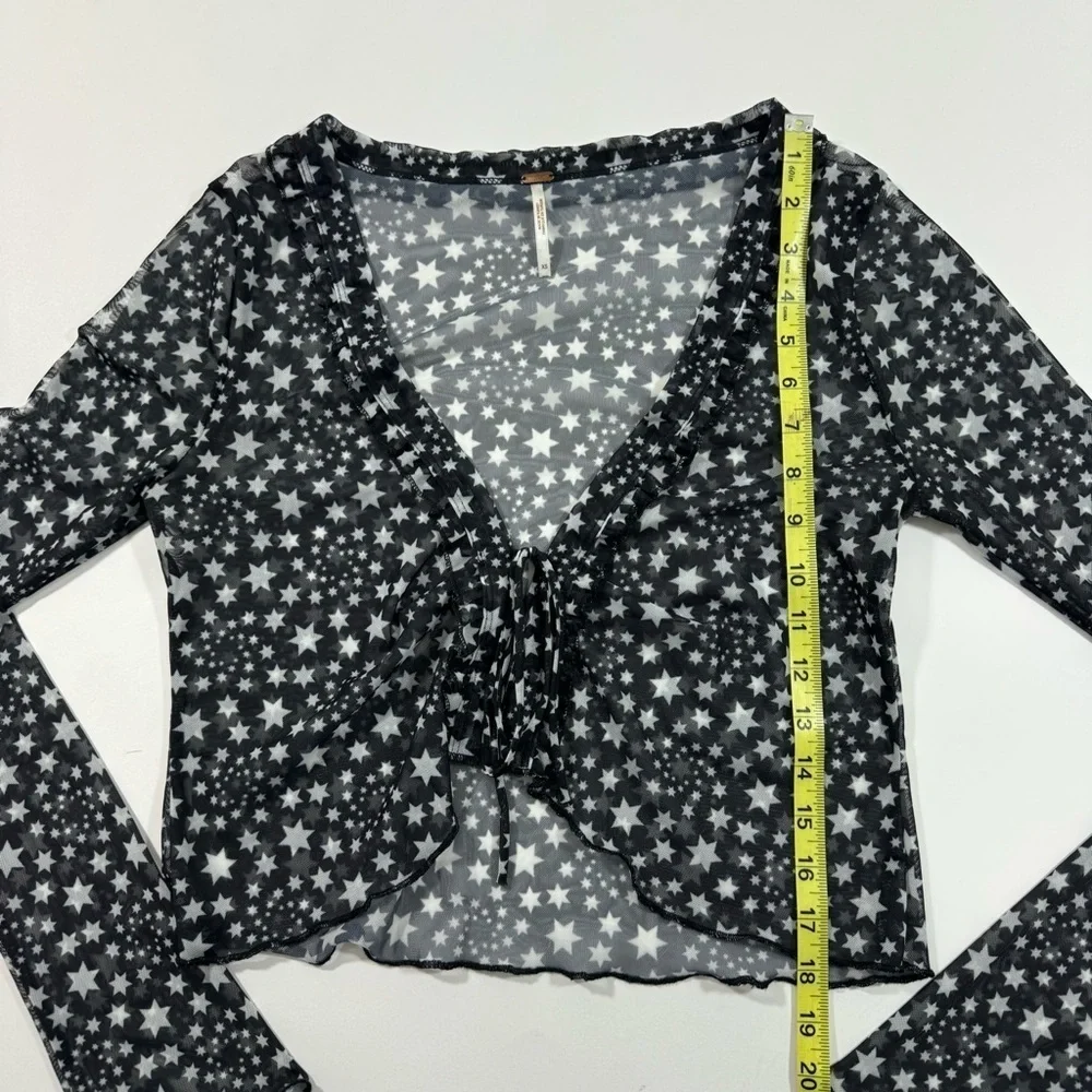 Free People Marne Sheer Mesh Top Long Sleeve Tie Front